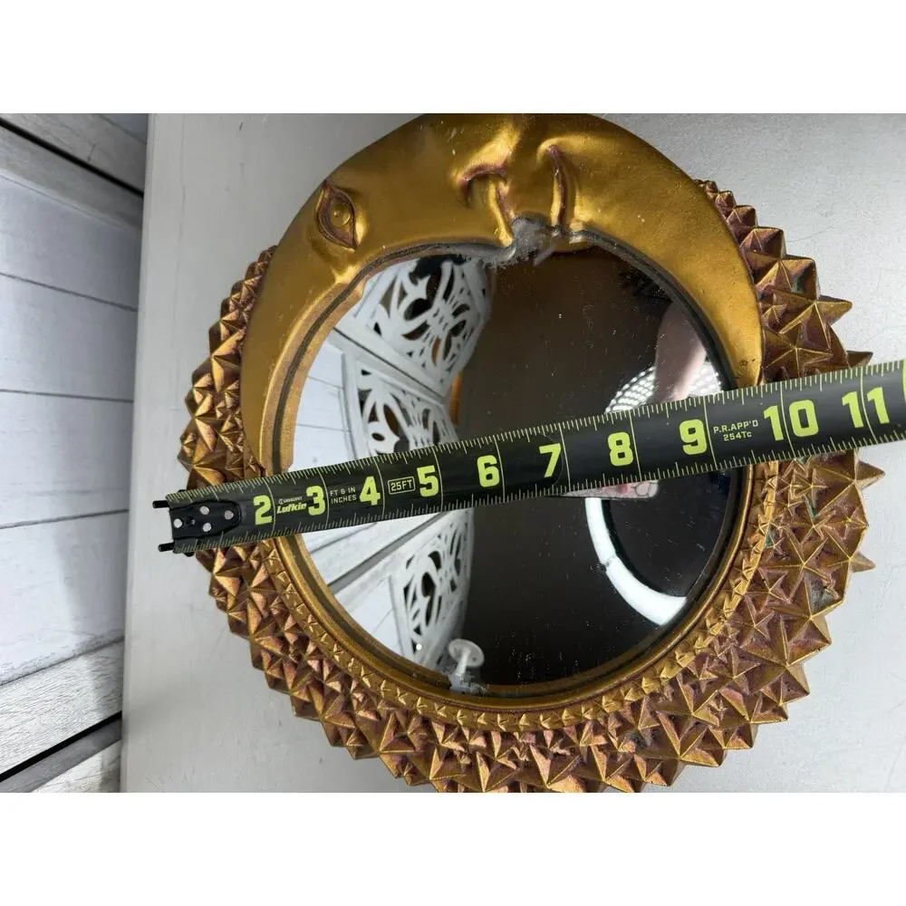Vintage Celestial Whimsical Gold Crescent Moon & Star Wall Mirror Beveled